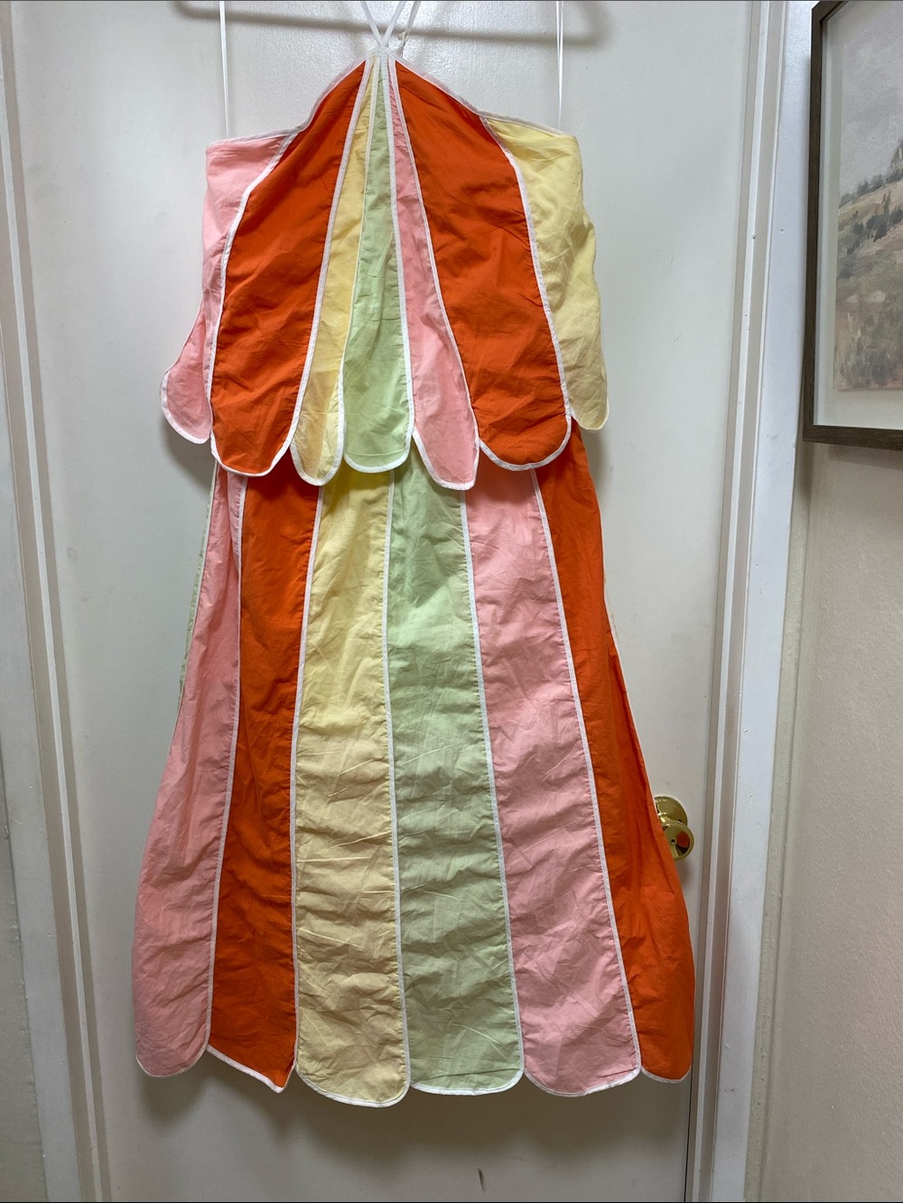Striped Petal Maxi Dress in Orange, Pink, Yellow and Light Green